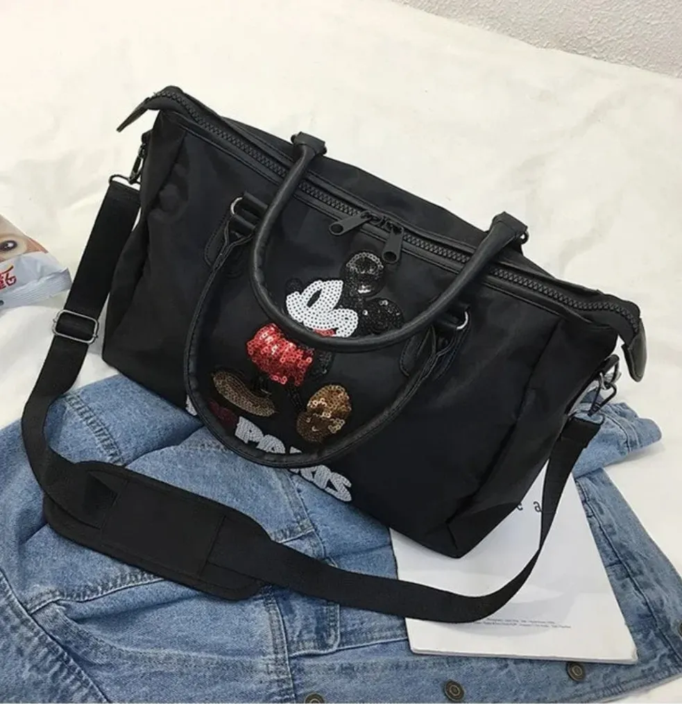 Sac de Voyage Mickey Mouse Noir "I ❤️ Paris" en tissu Oxford : Spacieux et très chic !