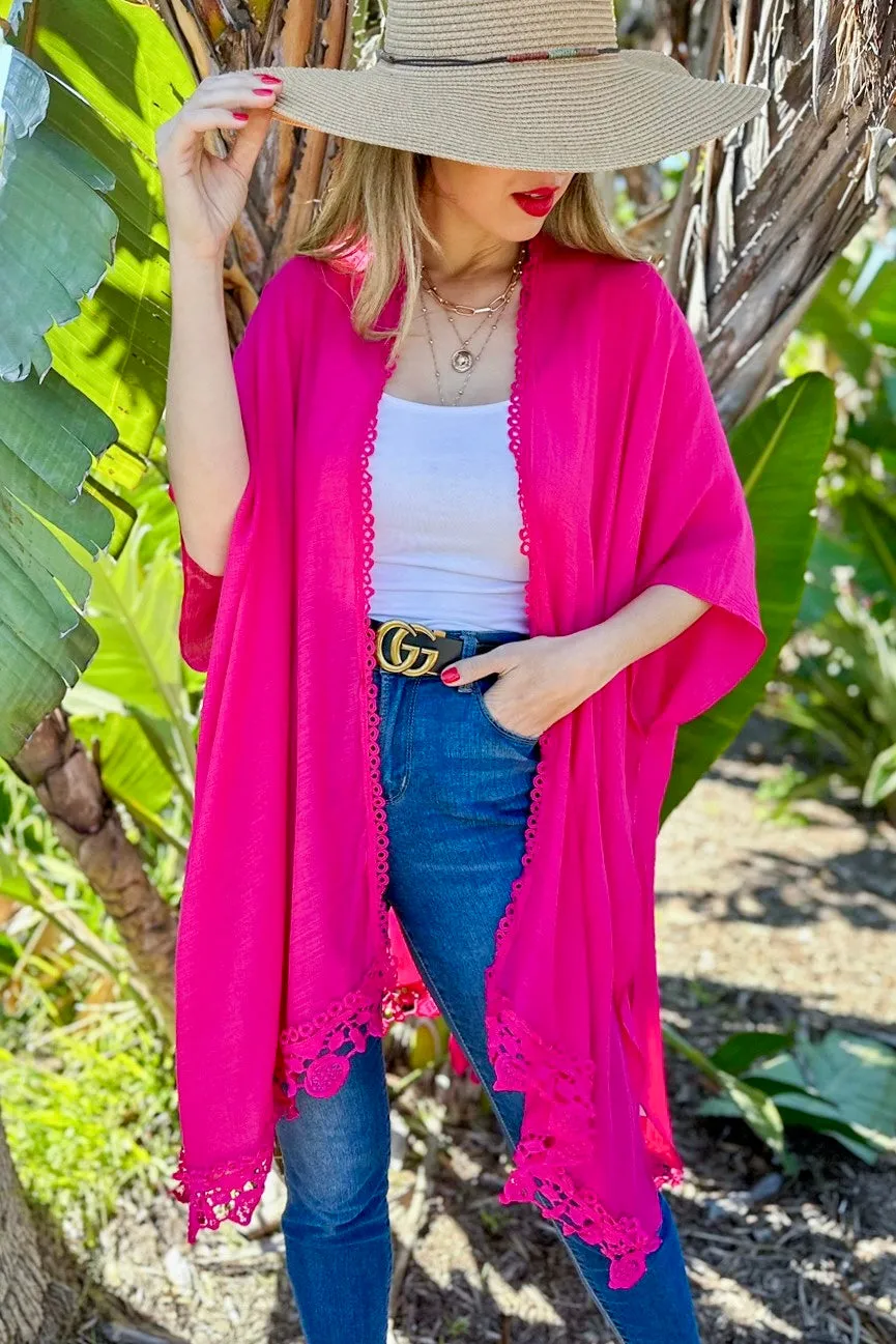 Solid Kimono with Lace Details- Fuchsia