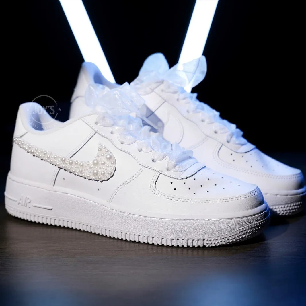 Wedding Sneakers White Pearls Custom Air Force 1